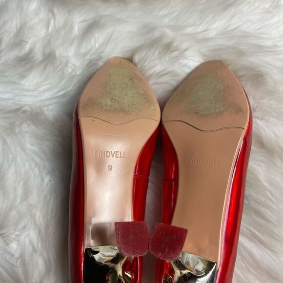 Findvell synthetic patent Red and gold square toe slip on kitten gold heels, SZ9 - Picture 8 of 8